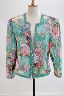 Vtg 80s Nah Nah Collection Floral Brocade Blazer womens sz 18 16 Grandmillennial